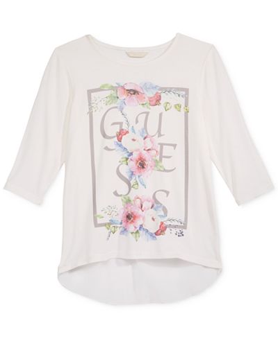 GUESS 3/4 Sleeve High-Low Graphic T-Shirt, Big Girls (7-16)