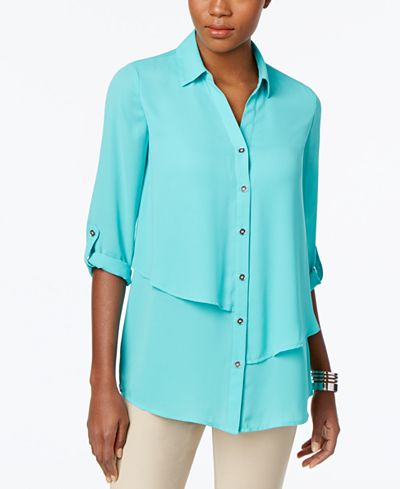 JM Collection Tiered Roll-Tab Blouse, Only at Macy's
