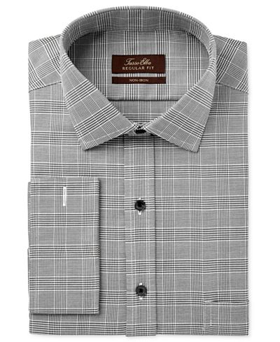 Tasso Elba Men's Classic/Regular Fit Charcoal Glenplaid French Cuff Dress Shirt, Only at Macy's