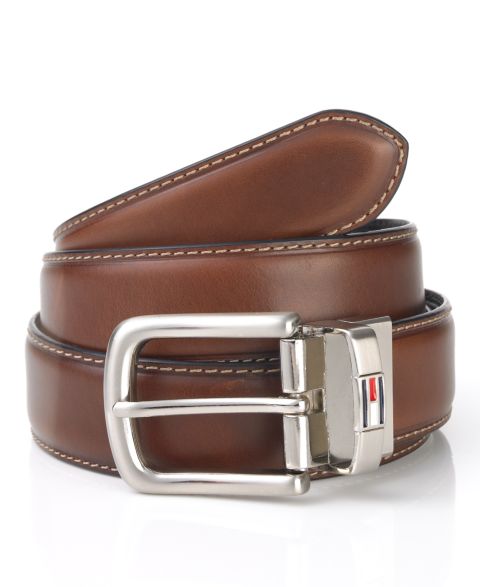 Мужской ремень Tommy Hilfiger 32MM Leather Reversible Dress Belt, цвет: Коричневый / Чёрный