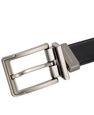 Perry Ellis Cintura Reversibile In Pelle Uomo – 32 Mm, Fibbia Metallica Con Dettaglio Carbonio, Elegante E Versatile