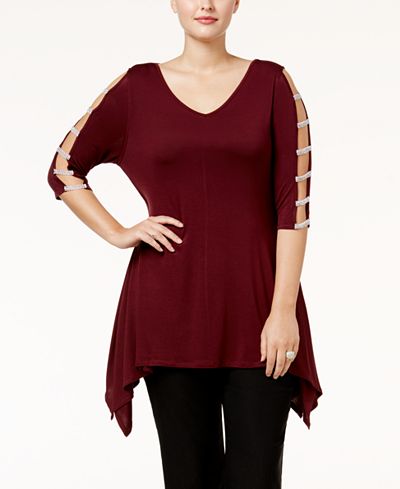 Belldini Plus Size Embellished Handkerchief-Hem Tunic