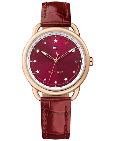 Tommy Hilfiger Women's Casual Sport Burgundy Leather Strap Watch 36mm 1781740