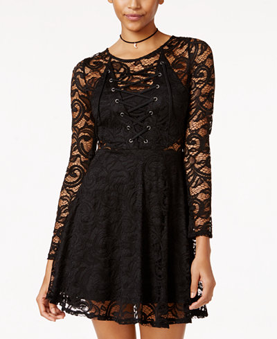 Material Girl Juniors' Lace Fit & Flare Dress, Only at Macy's