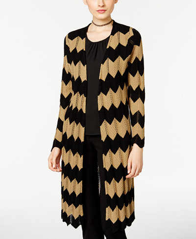 NY Collection Chevron Open-Front Duster Cardigan