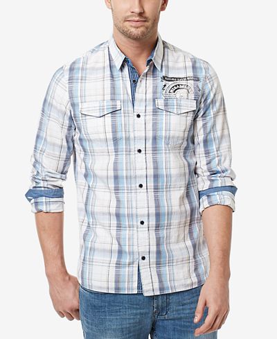 Buffalo David Bitton Men's Sakunapa Plaid Graphic-Print Logo Shirt
