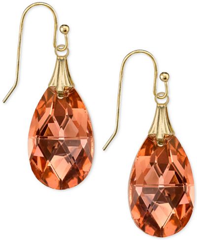 2028 Gold-Tone Peach Crystal Drop Earrings