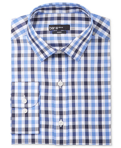 Bar III Men's Slim-Fit Navy Textured Gingham Dress Shirt, Only at Macy's