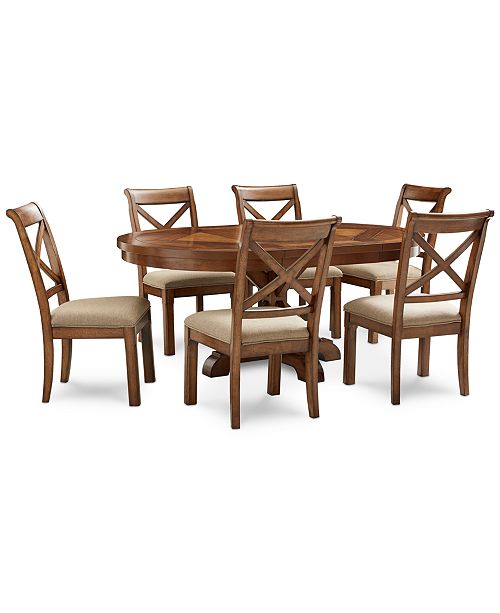 Mandara Expandable Round Furniture 7 Pc Set Round Dining Trestle Table 6 X Back Side Chairs