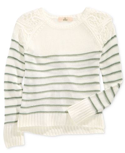 Pink Republic Striped Lace-Shoulder Sweater, Big Girls (7-16)