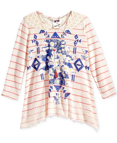 Belle Du Jour Lace-Trim Graphic-Print Top, Big Girls (7-16)
