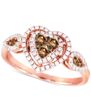 image of Le Vian Chocolatier Diamond Hearts Ring (1/2 ct. t.w.) in 14k Rose Gold