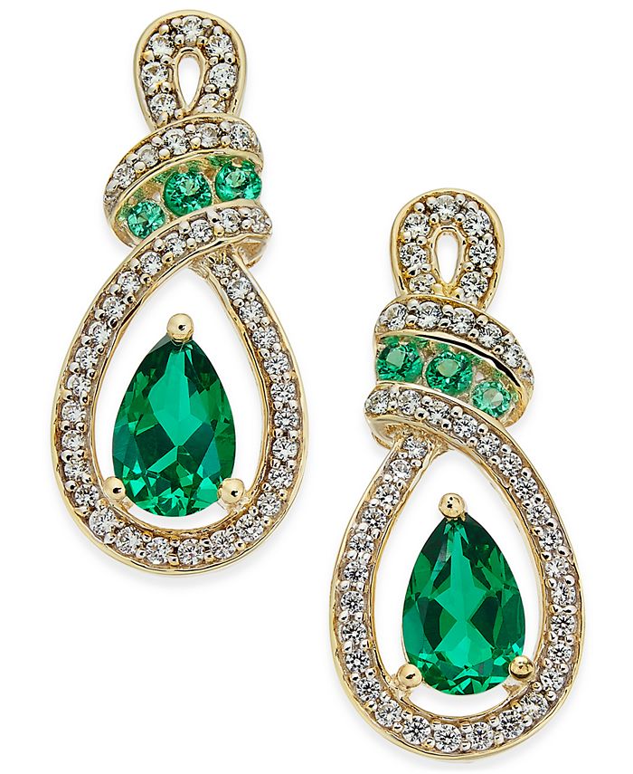 Macy's - Gemstone and Diamond (1/4 ct. t.w.) Drop Earrings in 14k Yellow Gold