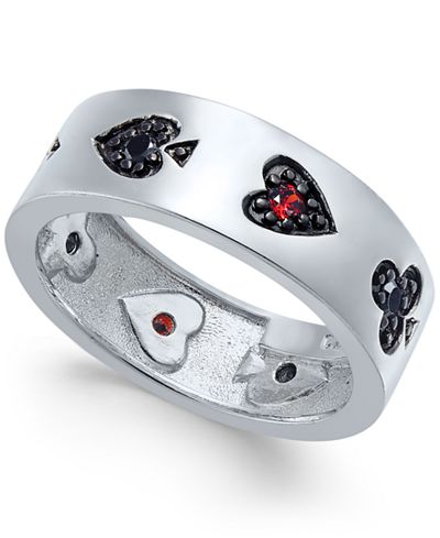 Sutton by Rhona Sutton Men's Sterling Silver Red Stone Card Suits Ring