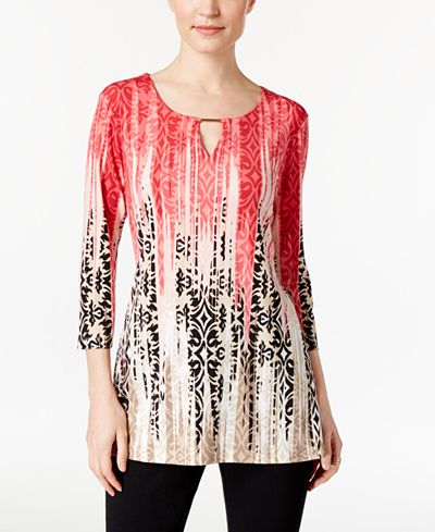 JM Collection Printed Keyhole Tunic, Only at Macy's