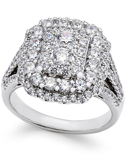Macy's Diamond Cluster Engagement Ring (1-3/4 ct. t.w.) in 14k White ...