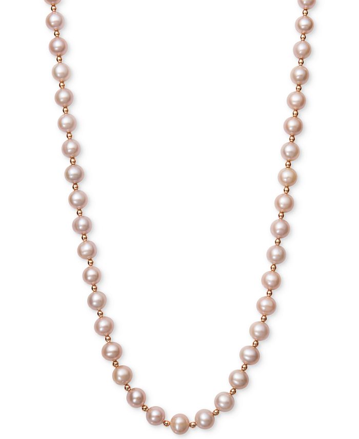 Belle de Mer - Pink Cultured Freshwater Pearl (7-1/2mm) and Gold Bead Collar Necklace in 14k Rose Gold