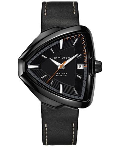 Hamilton Men's Swiss Automatic Ventura Elvis Black Leather Strap Watch 43x45mm H24585731