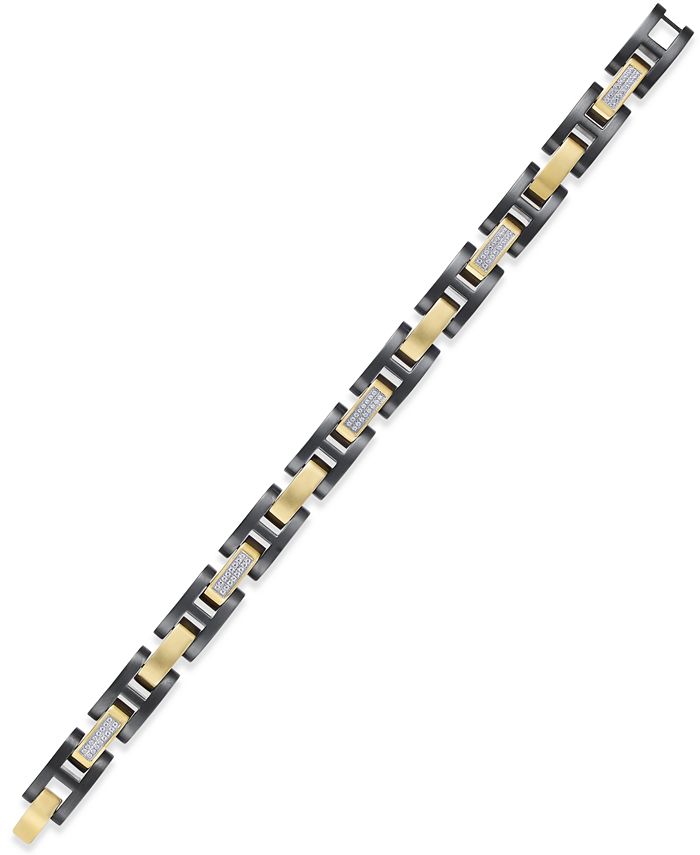 Macy's - Men's Diamond Link Bracelet (3/8 ct. t.w.) in Stainless Steel with Black and Gold Ion-Plating