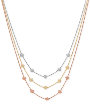 image of Italian Gold Decorative Triple Necklace in 14k Rose, White & Gold