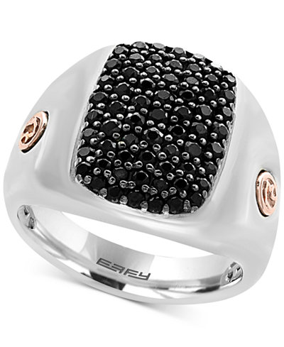 EFFY® Men's Black Sapphire Cluster Ring (1-3/8 ct. t.w.) in Sterling Silver and 18k Rose Gold