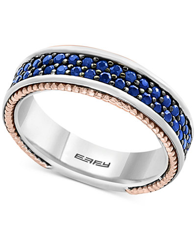 EFFY® Men's Sapphire Band (1-1/2 ct. t.w.) in Sterling Silver, 18k Rose Gold and Black Rhodium