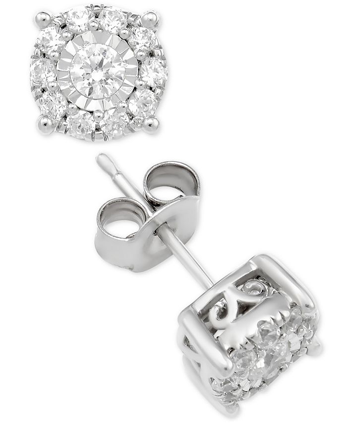 Diamond Halo Stud Earrings (1 Ct. t.w.) in 14K Gold, White Gold or Rose Gold - White Gold