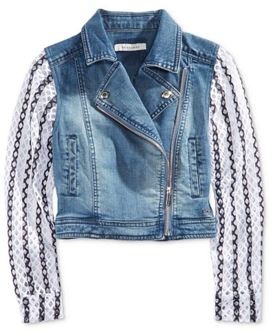Sean John Lace-Sleeve Denim Jacket, Big Girls (7-16)