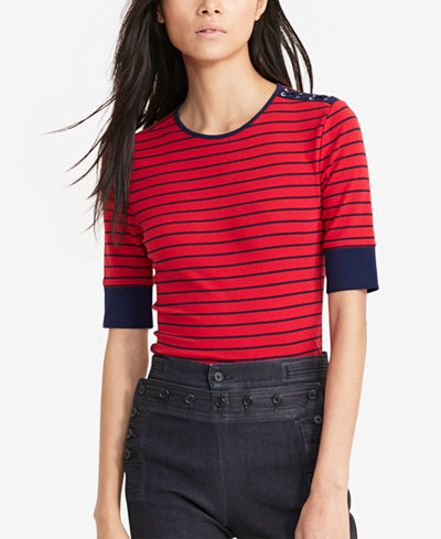 Lauren Ralph Lauren Striped Lace-Shoulder Shirt
