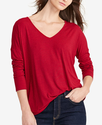 Lauren Ralph Lauren Striped Jersey V-Neck T-Shirt