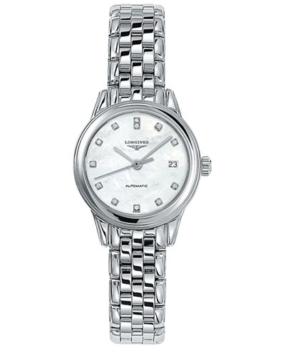 Longines Women's Swiss Automatic Flagship Diamond Accent Stainless Steel Bracelet Watch 26mm L42744876