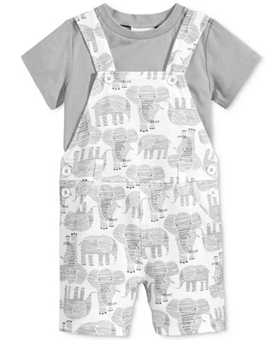First Impressions 2-Pc. T-Shirt & Elephant-Print Shortall Set, Baby Boys (0-24 months), Only at Macy's