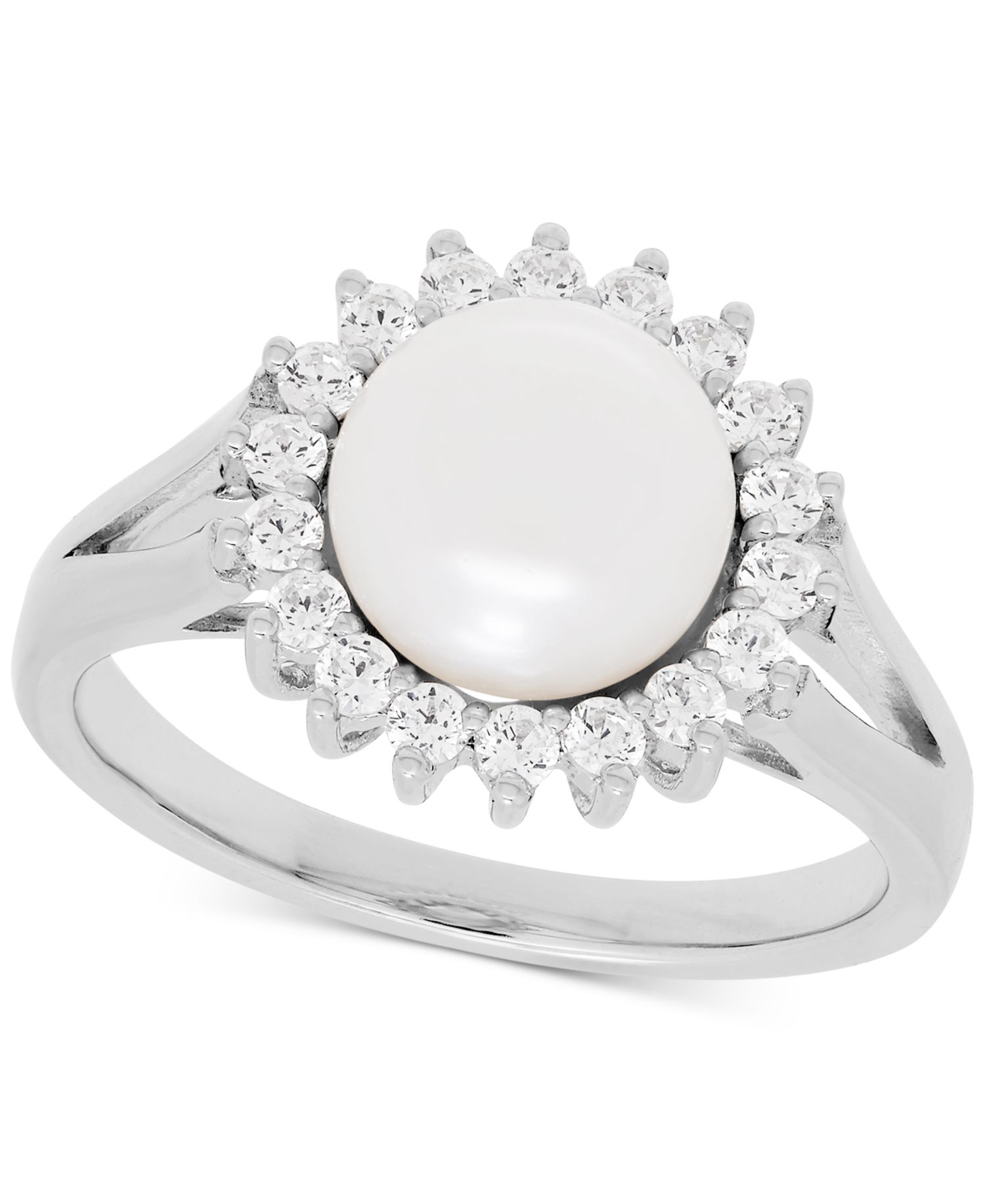 Cultured Freshwater Pearl (8mm) and Cubic Cubic Zirconia Jewelry Set in Sterling Silver