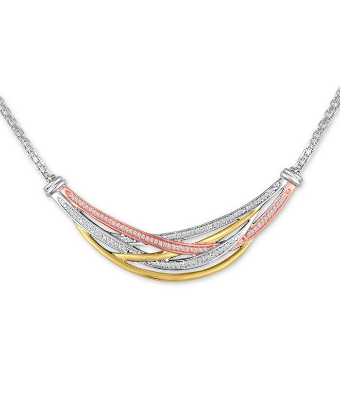 Macy's Diamond Tri-Color Weave Collar Necklace (1/4 ct. t.w.) - Macy's