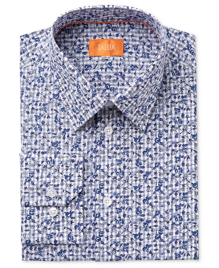 Tallia Men's Fitted Floral Check on Check Ground Dress Shirt - Macy's