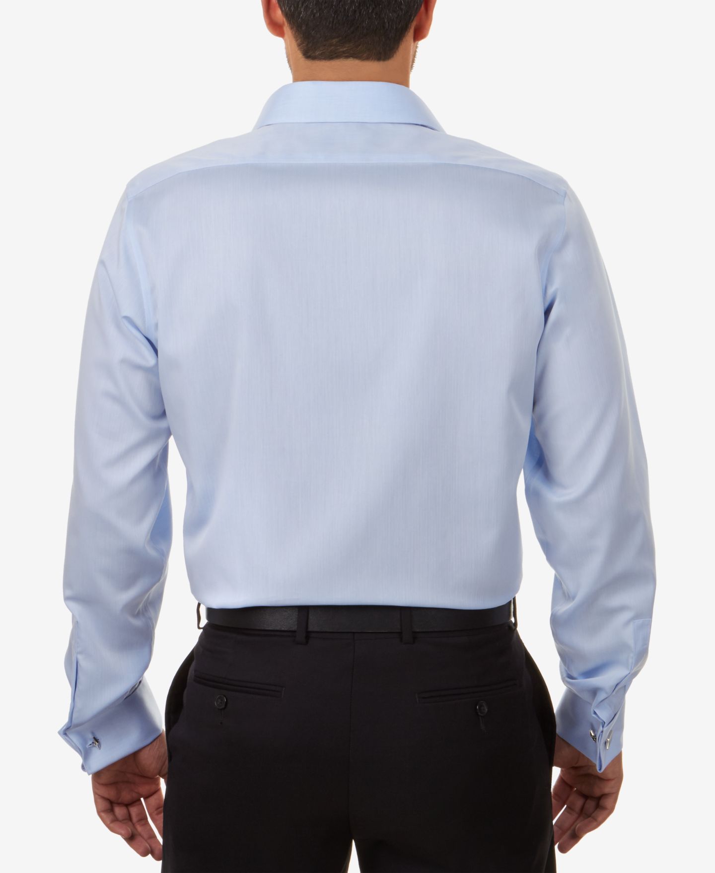 Мужская рубашка Calvin Klein Slim-Fit Non-Iron Herringbone French Cuff Dress Shirt, цвет: Синий — фото 2
