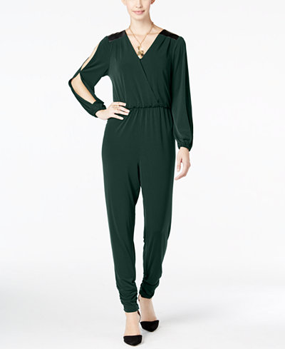 Thalia Sodi Faux-Leather-Trim Jumpsuit, Only at Macy's
