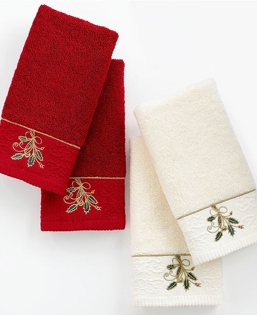 Lenox CLOSEOUT! Bath Towels, Ribbon and Holly Boxed Fingertip Towel Set ...