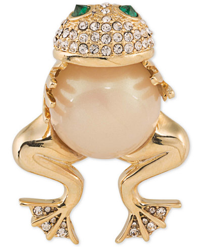 Carolee Gold-Tone Imitation Pearl Pavé Frog Pin
