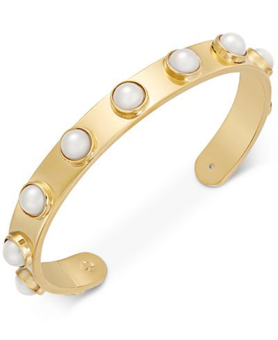 kate spade new york Gold-Tone Imitation Pearl Studded Cuff Bracelet ...