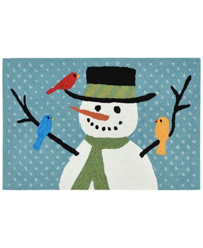 Liora Manne Front Porch Indoor/Outdoor Snowman And Friends Blue Area Rug