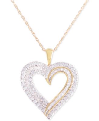 Macy's Diamond Heart Pendant Necklace (1 ct. t.w.) in 10k Gold