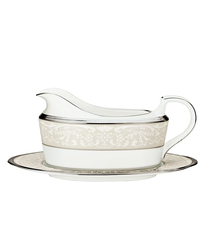 Noritake - "Silver Palace" Gravy Boat with Stand