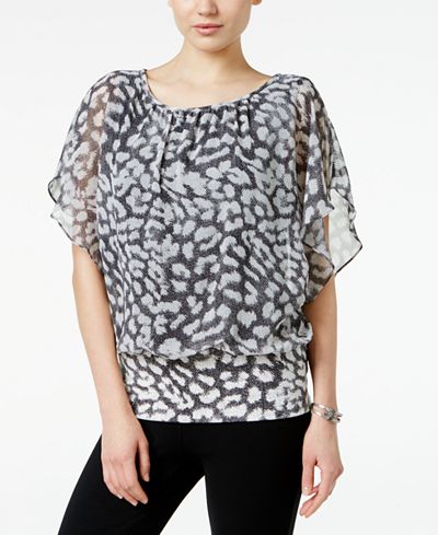JM Collection Printed Flutter-Sleeve Top, Only at Macy's