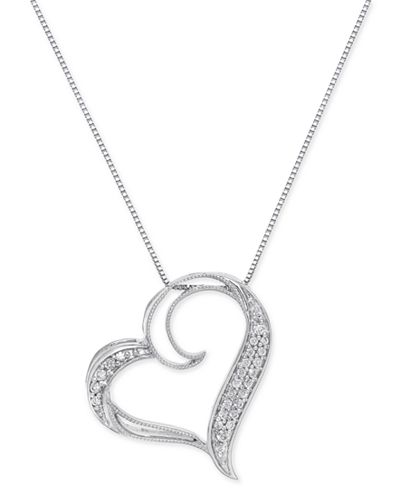 Diamond Floating Heart Pendant Necklace (1/6 ct. t.w.) in Sterling ...