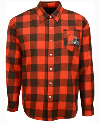 Forever Collectibles Men's Cleveland Browns Large Check Flannel Button Down Shirt