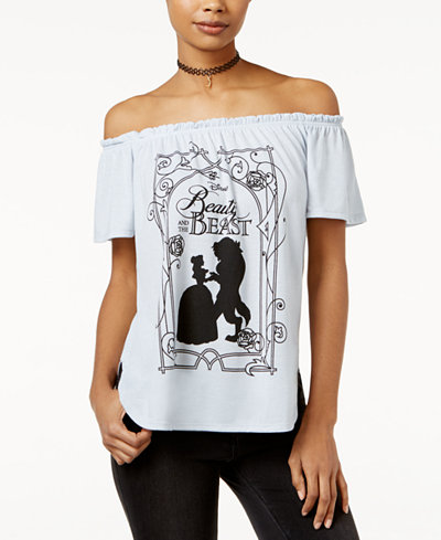 Disney Beauty and the Beast Juniors' Off-The-Shoulder Graphic T-Shirt