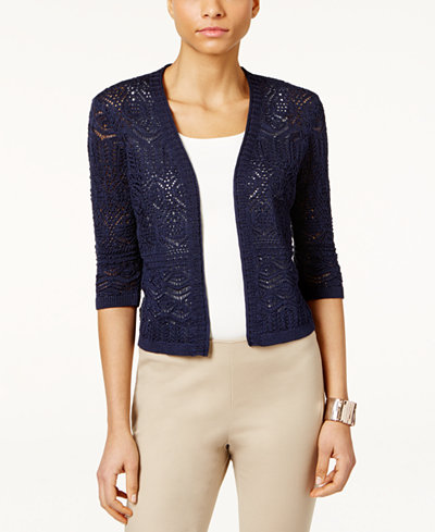 JM Collection Petite Cropped Crochet Cardigan, Only at Macy's