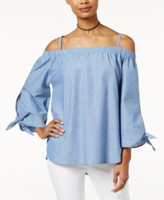 7 Sisters - Juniors' Knot-Sleeve Off-The-Shoulder Top