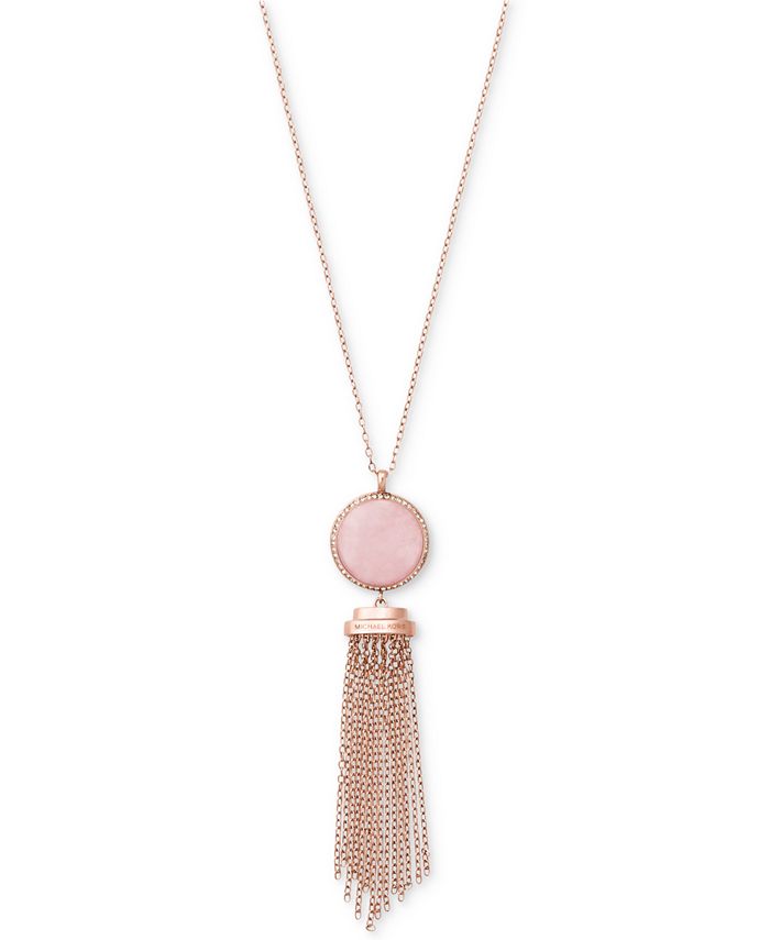 Michael Kors Gold-Tone Blue Stone Fringe Pendant Necklace - Macy's